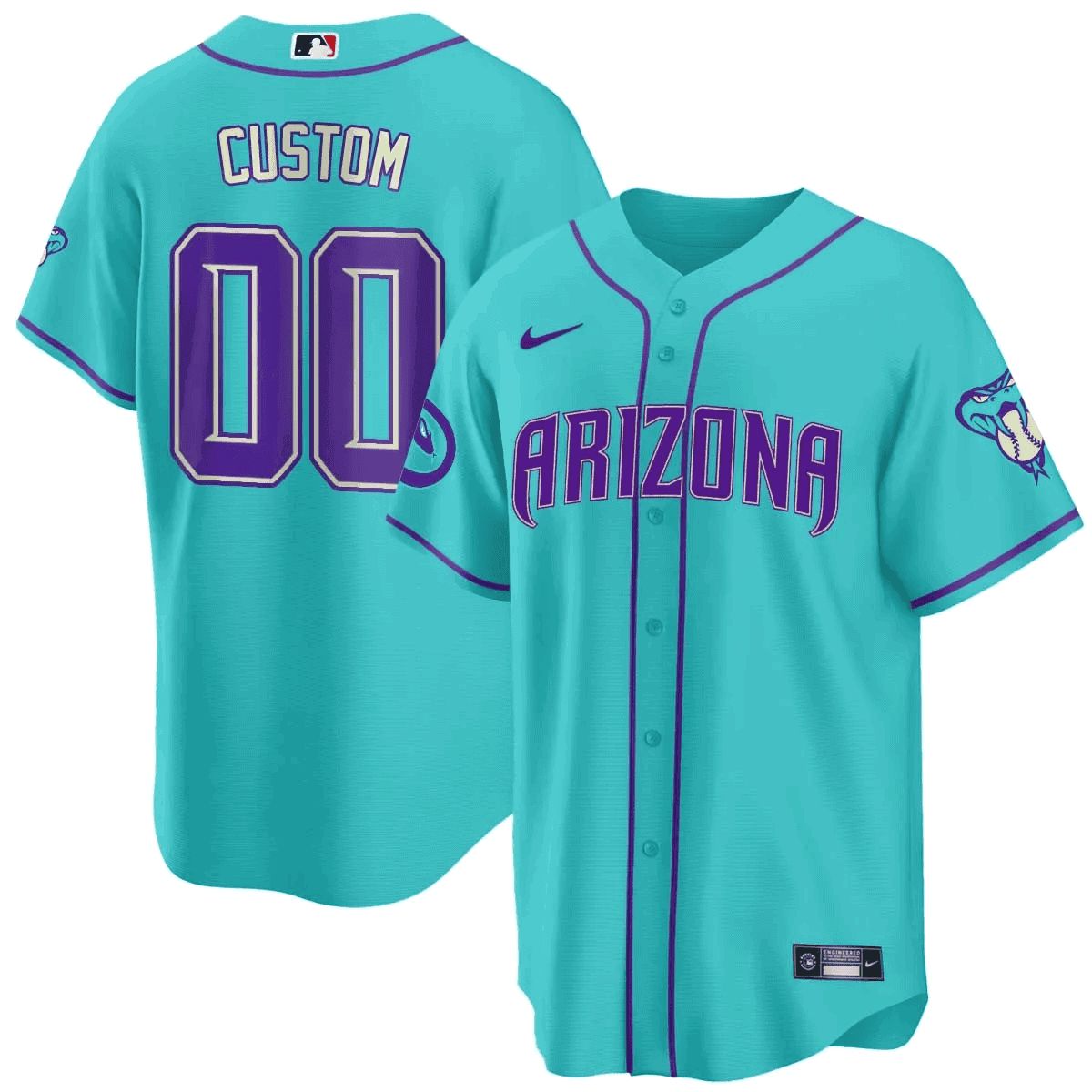 Men Arizona Diamondback Light Blue Nike 2024 Teal Purple Custom MLB Jersey